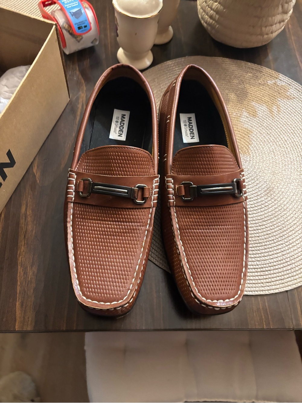 Steve Madden Men's Tan Slip-On Loafers with Bit Accent